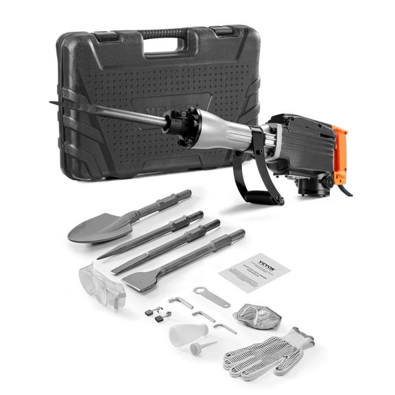 VEVOR Demolition Jack Hammer, 2200W Jack Hammer Concrete Breaker, 1350 BPM Heavy Duty Electric Jack Hammer, 4pcs Chisels Bit with Case, Black
