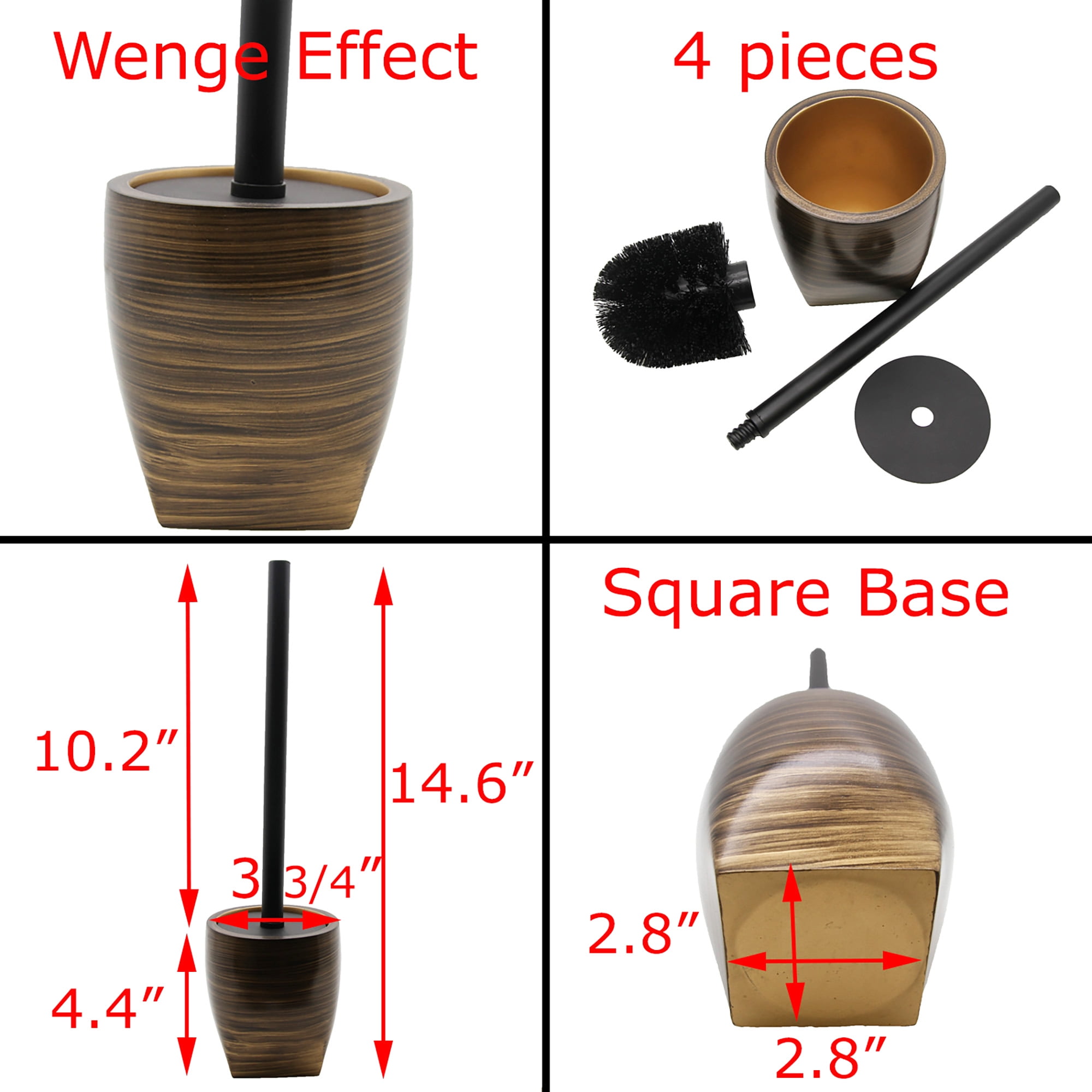 Bathroom Toilet Bowl Brush and Holder Wenge Effect-Resin-Brown Gold