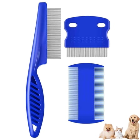 3 Pack Dog Grooming Comb, Flea Lice Pet Combs, Stainless Steel Cat Combs with Rounded Teeth, Double Sided Professional Tear Stain Remover, Dematting Tool for Small Medium Large Pets