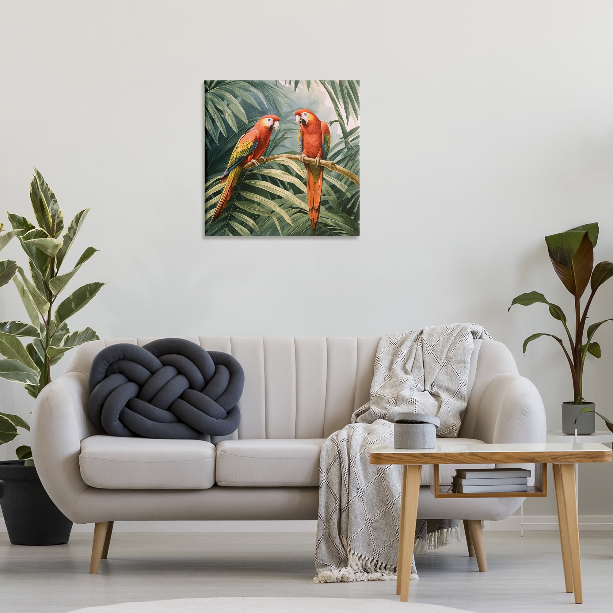 Stupell Industries Parrot Duo in Rainforest Animals Painting Wrapped Canvas Art Print Wall Art, 24 x 24