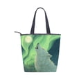 thumbnail image 2 of Zipper canvas bag large capacity large size practical handbag durable Canvas with leather material White Wolf Of The Ice, 2 of 7