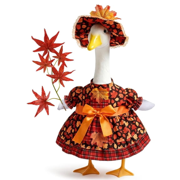 Fall Maple Porch Goose Outfits Fits 23" Patio Yard Goose Statue, Maple Autumn Goose Skirt Costume, Autumn Goose Clothes Dress for Thanksgiving Holiday Outdoor Yard Lawn Patio Decoration
