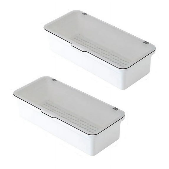 Nvzi Caja de almacenamiento de cubiertos con tapa, bandeja de plástico para cubiertos, organizador de cajones para cubiertos, contenedor de almacenamiento de cubiertos, 2 piezas, blanco