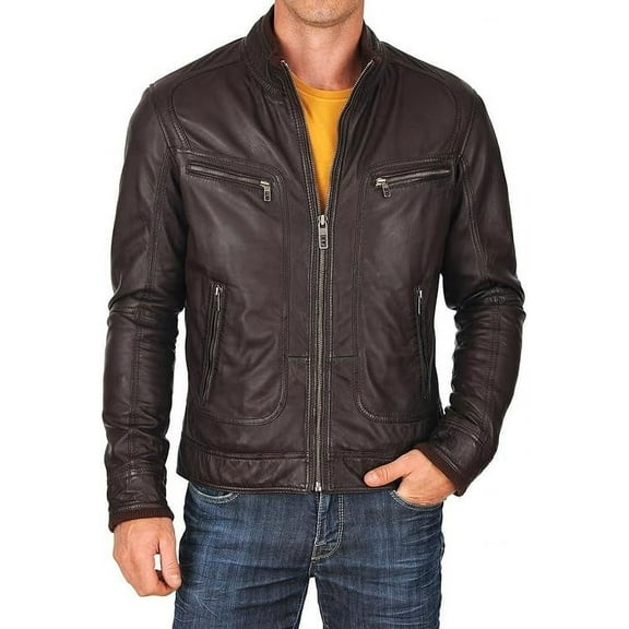 New Genuine Lambskin Leather Designer Jacket Motorcycle Biker Men's S M L XL A148