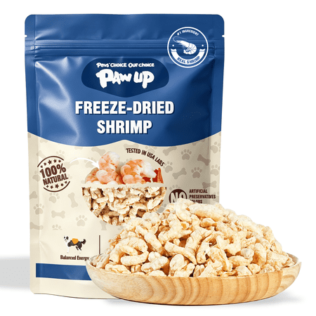 PAWUP Freeze Dried Dog Treats, 100% Shrimp, Omega-3 Rich Snack for Small, Medium & Large Dogs & Cats, 1.5 oz Bag