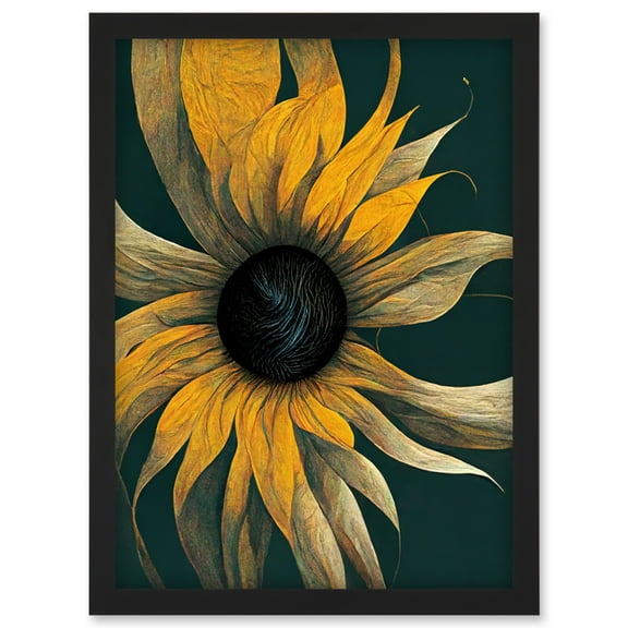 Abstract Modern Sunflower Black Yellow Artwork Framed Wall Art Print A4
