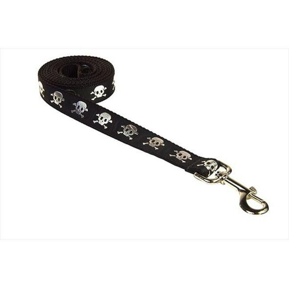 Sassy Dog Wear REFLECTIVE SKULL-BLACK3-L 6 ft. Reflective Skull Dog Leash- Black - Medium