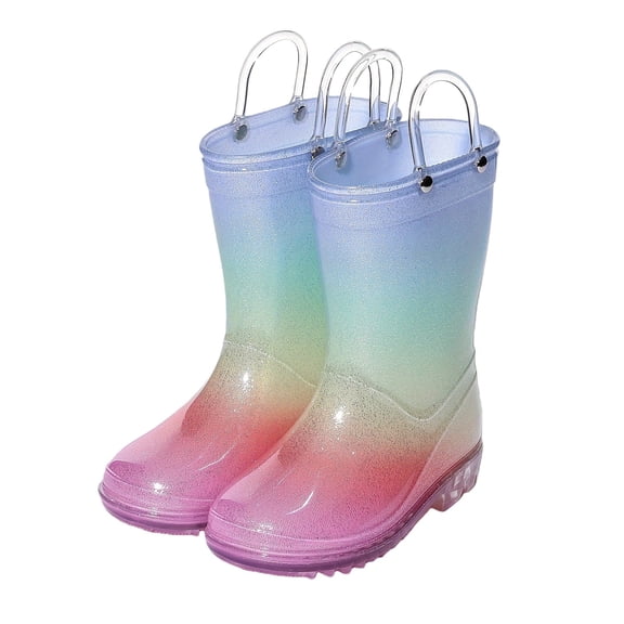 huajiao Children's Rain Boots Girls' Rain Boots Rainbow Transparent Mid Calf Non Water Shoes for Middle and Large Girl Apparel