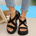 thumbnail image 4 of Xucatan Women's Chunky Sole Wedge Sandals, Round Toe Open Toe Slides with Elastic Back Strap, Crisscross Faux Suede Beach Shoes, Versatile Spring Summer Footwear Gift, 4 of 7