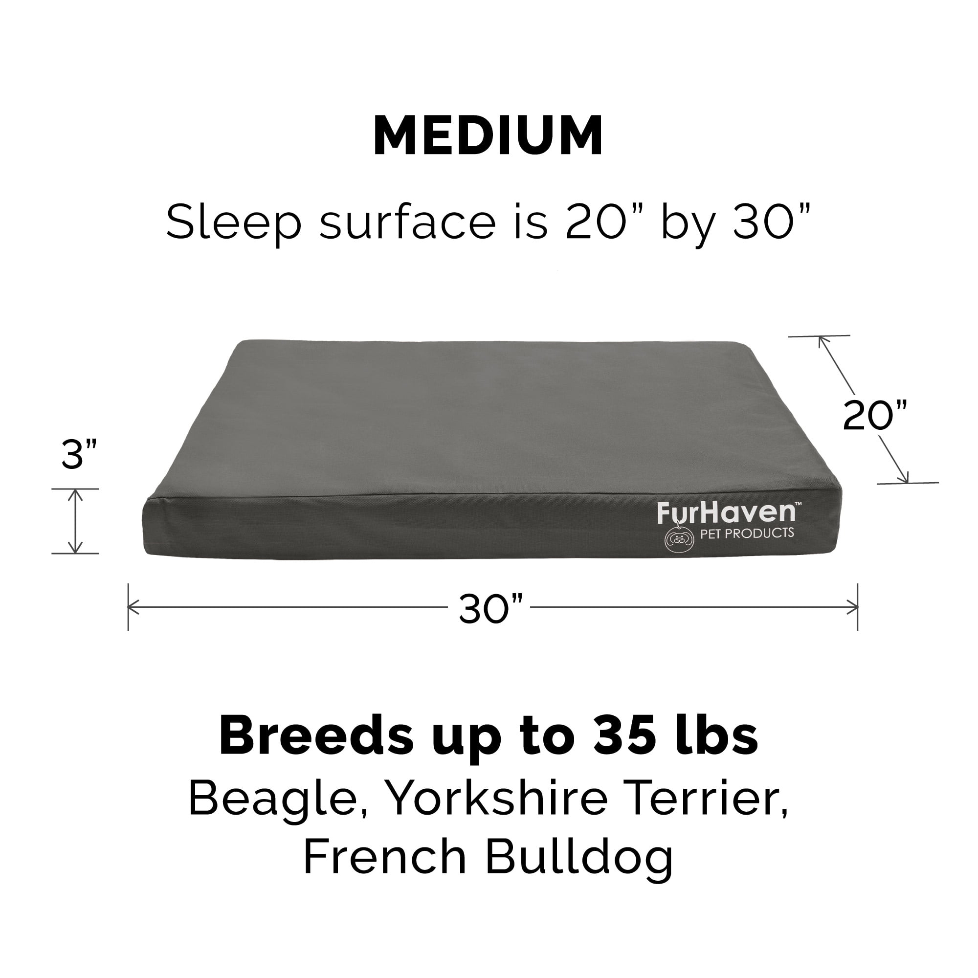 FurHaven Pet Products | Deluxe Orthopedic Oxford Indoor/Outdoor Water-Resistant Pet Bed for Dogs & Cats, Stone Gray, Medium