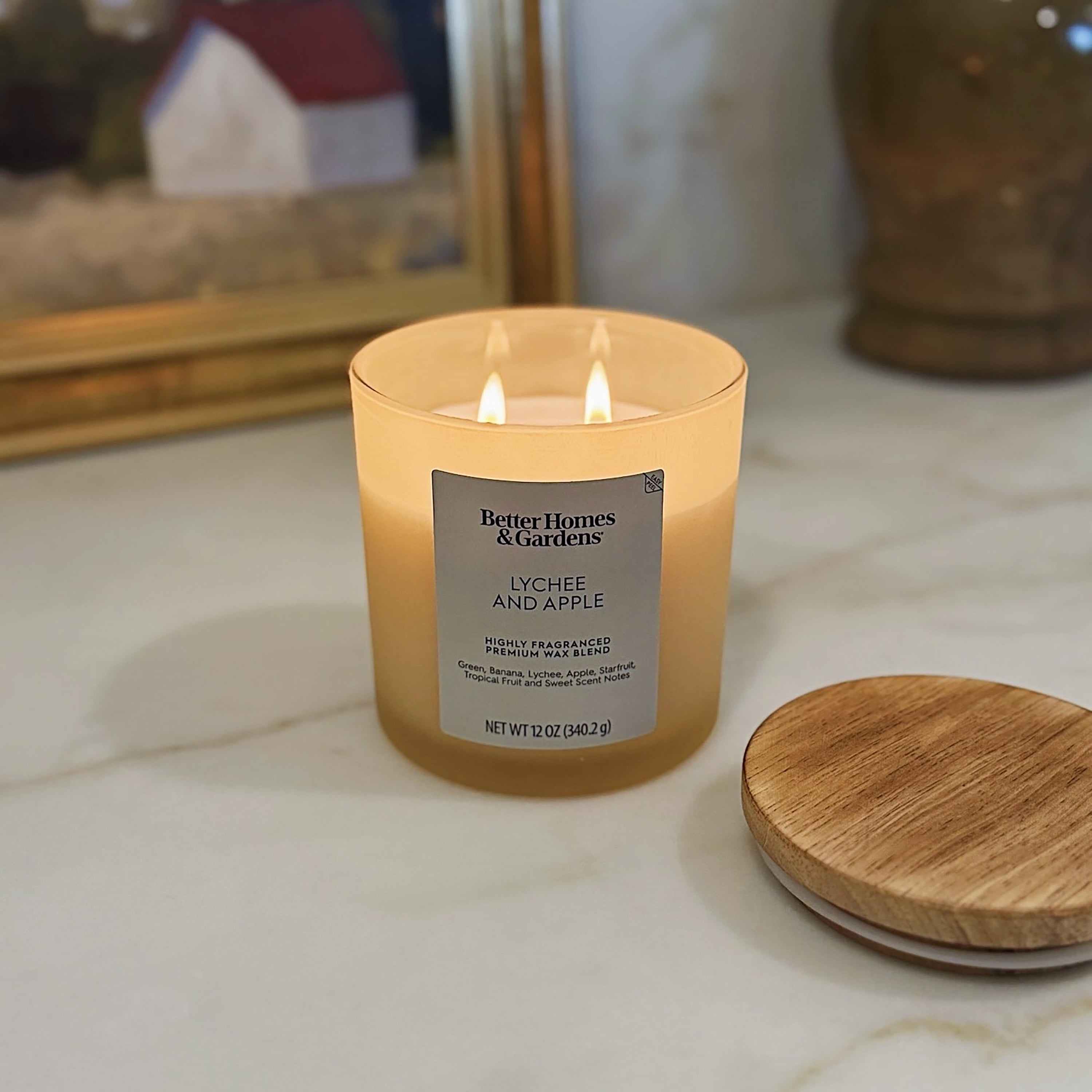 Better Homes & Gardens Lychee & Apple Scented 2-Wick Frosted Jar Candle 12oz.