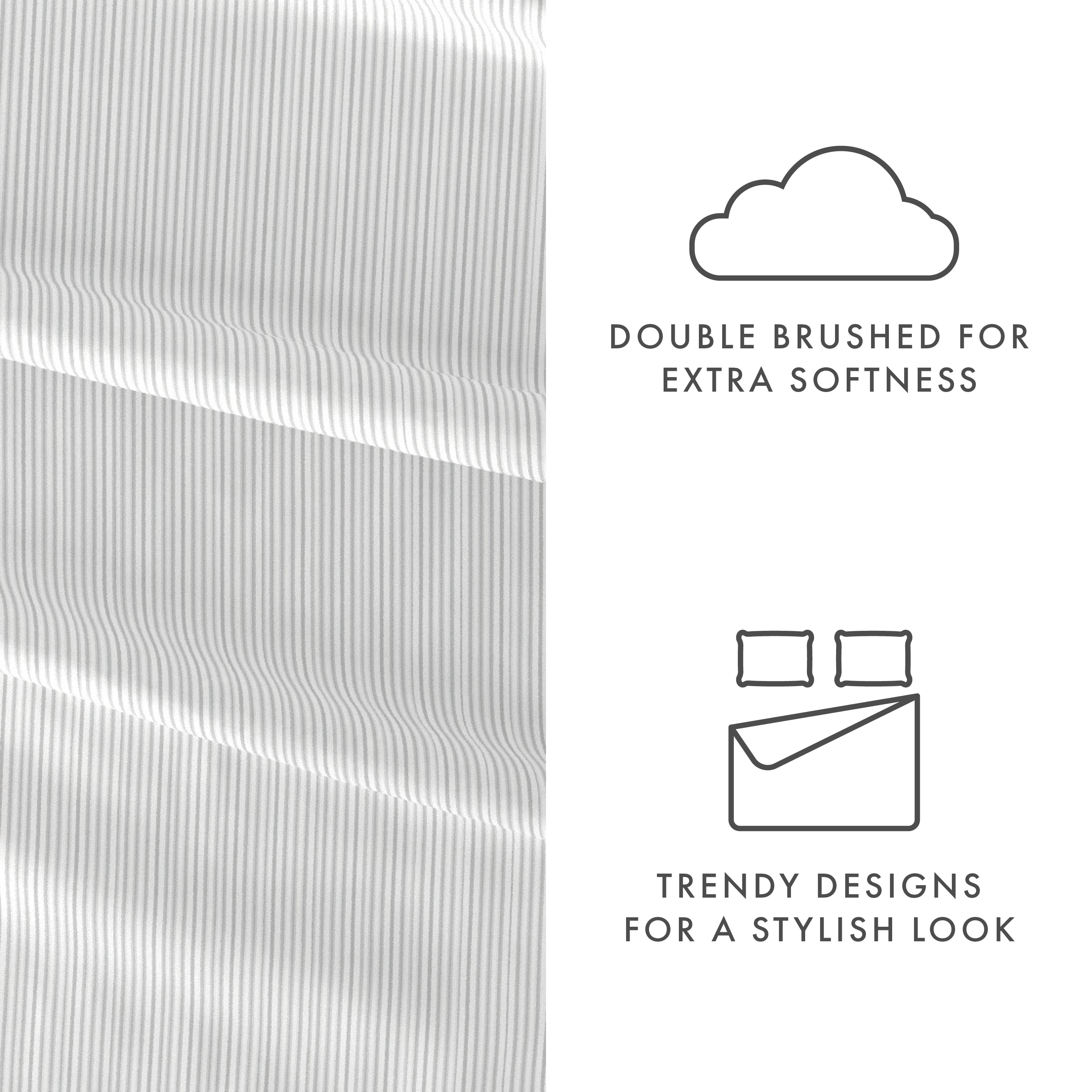 Noble Linens 4 Piece Pattern Microfiber Bed Sheets Set, Light Gray Pinstriped, King