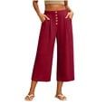 thumbnail image 2 of Bloomae Capris for Women Loose Fit Casual Button Elastic High Waist Baggy Pleated Comfy Cropped Trousers Trendy Wide Leg Capri Pants with Pockets, 2 of 8