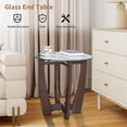 thumbnail image 5 of 23.5" Round Glass End Table with Cherry-Finish Tempered Glass Top and Cross-Style Solid Wood Base for the Living Room Office Apartment, 5 of 6