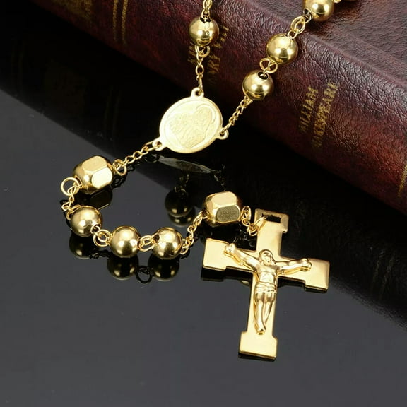 QQTDFG Heavy 8mm Women Mens Chain Stainless Steel Rosary Beads Necklace Christmas Gift-default