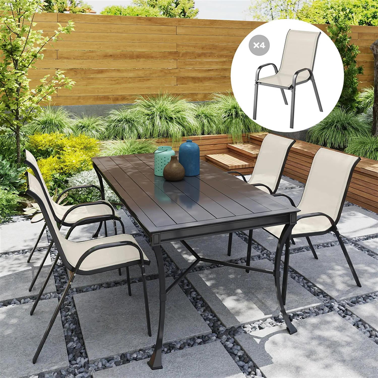Demi Bonn Outdoor Dining Chairs Set of 4, Stackable Patio Chair with High Back, Breathable Mesh Seat for Garden, Backyard, Deck, Porch, Lawn, Beige