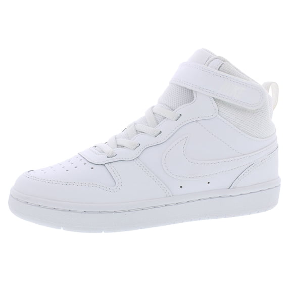 Nike Boys Court Borough Mid 2 Leather Sneakers Athletic Shoes 11 Big Kid White/White