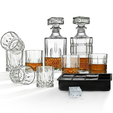 Godinger Whiskey Decanter Sets with Bartenders 8-Cube Ice Mold