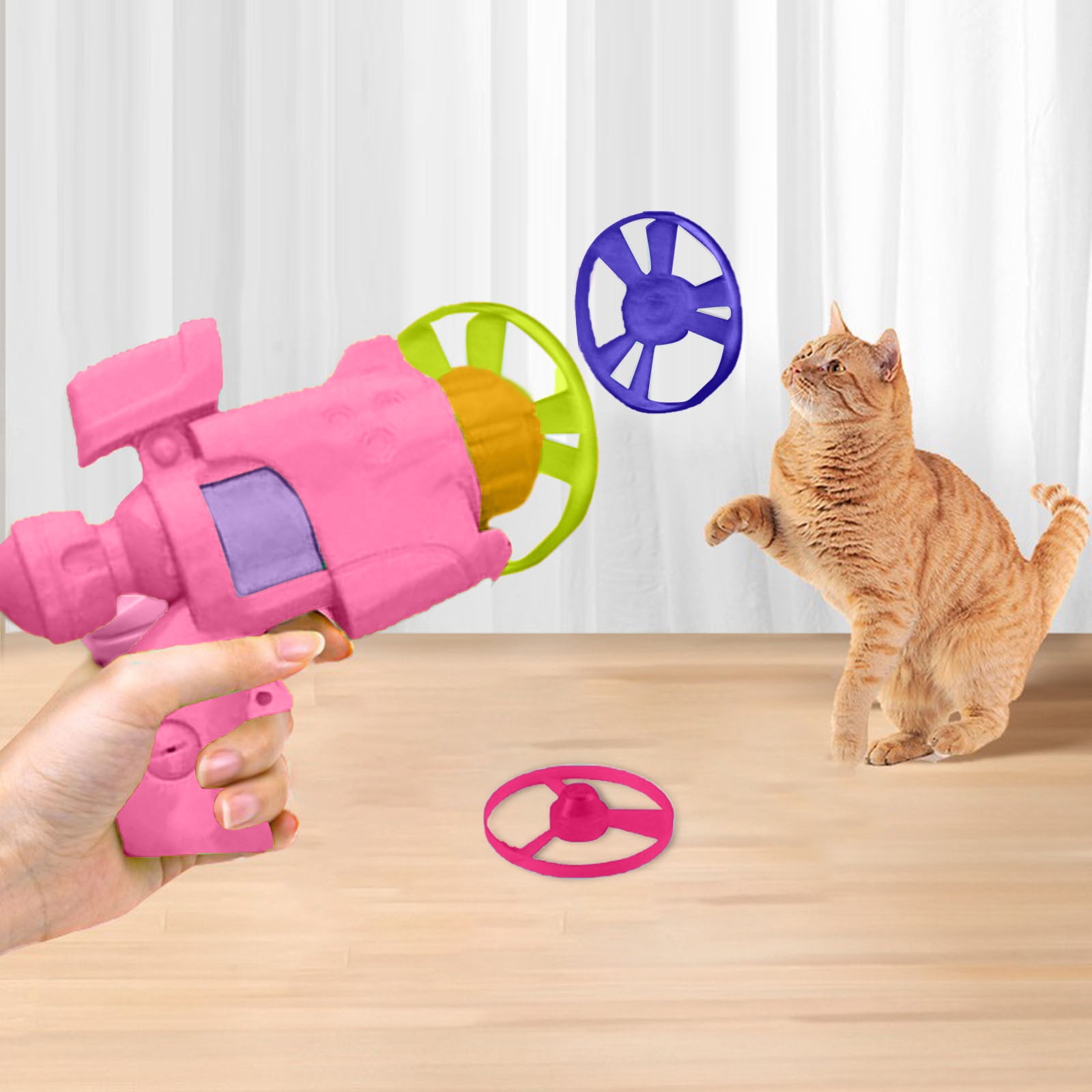 Upgraded Fl Ying Disc Cat La Uncher Set 2025 interactive Fl Ying Disc Cat Fe Tch toys for Enrichment Pet Tracks Flying Saucer toy for Pet Training and Ch Asing