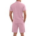 thumbnail image 5 of hotojiny Mens Summer Outfits 2 Piece Beach Vacation Set Plaid Short Sleeve Button down Shirts with Elastic Waist Shorts(Pink,X-Large), 5 of 7