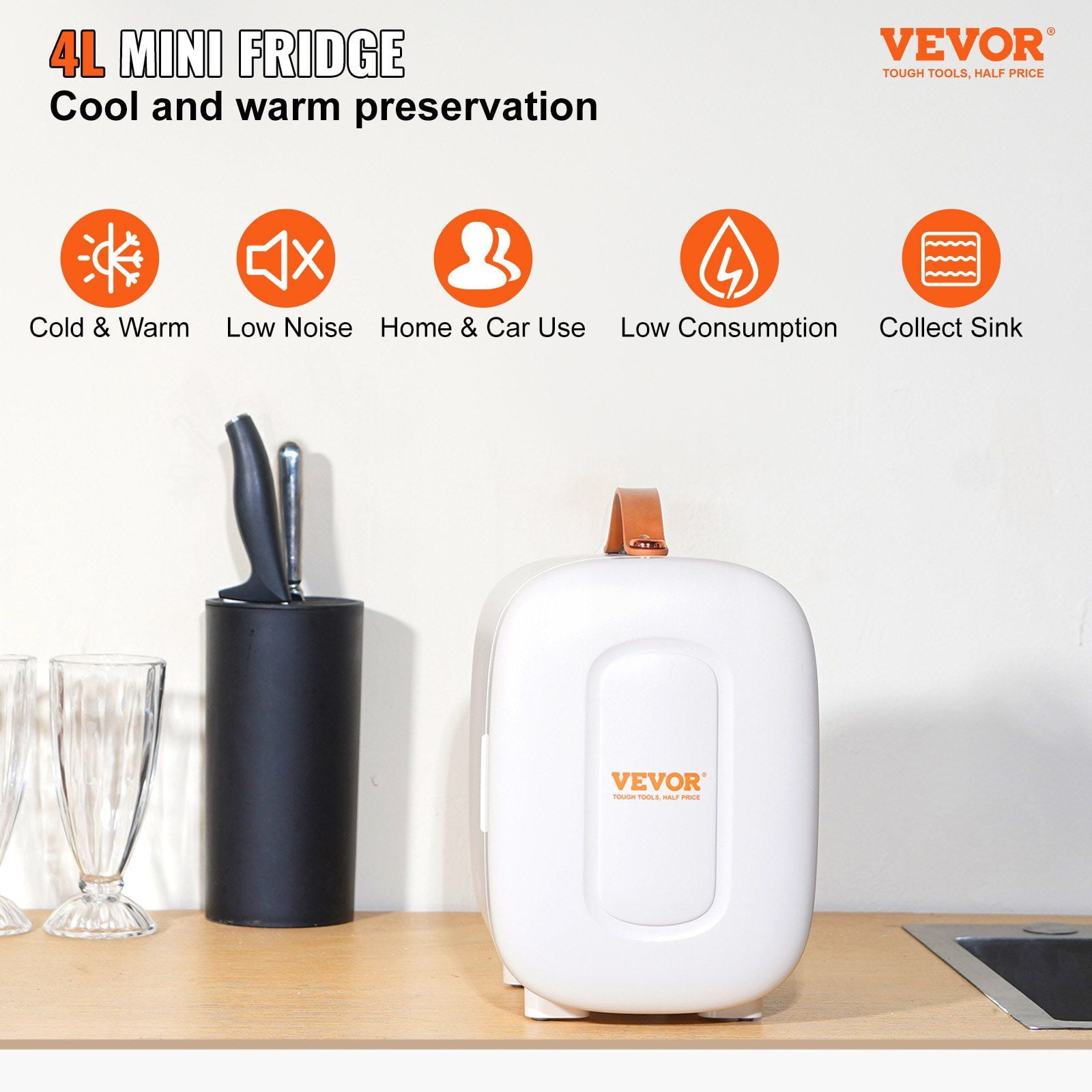 Mini Skincare Fridge 4L/6 Cans, Portable Makeup Refrigerator with AC/DC Power, Cooler & Warmer for Bedroom, Office, Dorm, Car, ETL Certified, Quiet 38dB Beauty Fridge for Cosmetics, Milk, Drinks, White