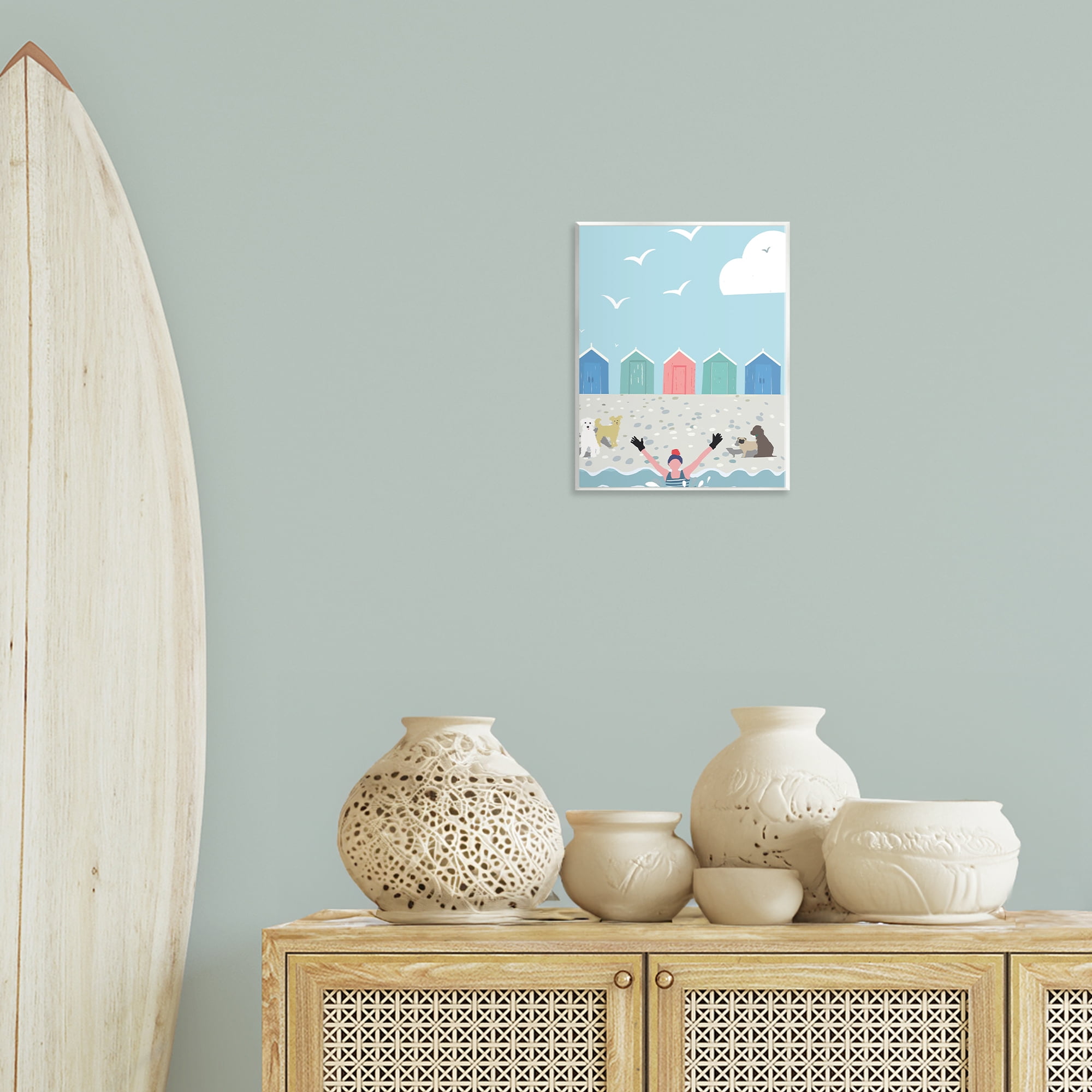 Stupell Industries Dog Friends on Beach Nautical & Beach Painting Unframed Art Print Wall Art, 11 x 14
