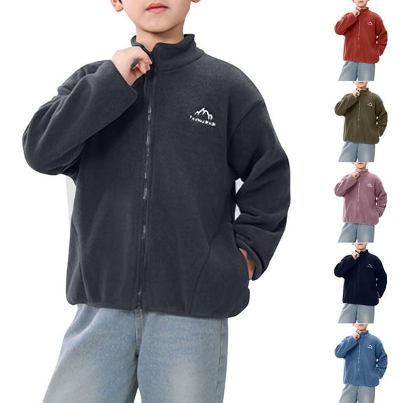 Bixock Fall/Winter Kids Fleece Jacket Toddler Boy Girls Warm Jacket Children Long Sleeve Solid Color Stand Collar Lined Outerwear for 2-13 Years Kids Winter Casual