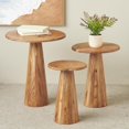 thumbnail image 2 of DecMode 12" x 16" Brown Wood Accent Table with Natural Wood Grains and Cone Shaped Bases, 3-Pieces, 2 of 9