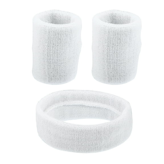 Unique Bargains 3 pcs Sports Headband Wristband Cotton Blend Sweat Absorbing Head Band White for Women