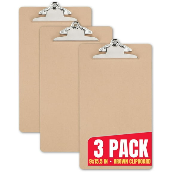 1InTheOffice Legal Size Clipboard, Heavy Duty Clipboard, Hardbound, Brown, 9x15.5 (3 Pack)