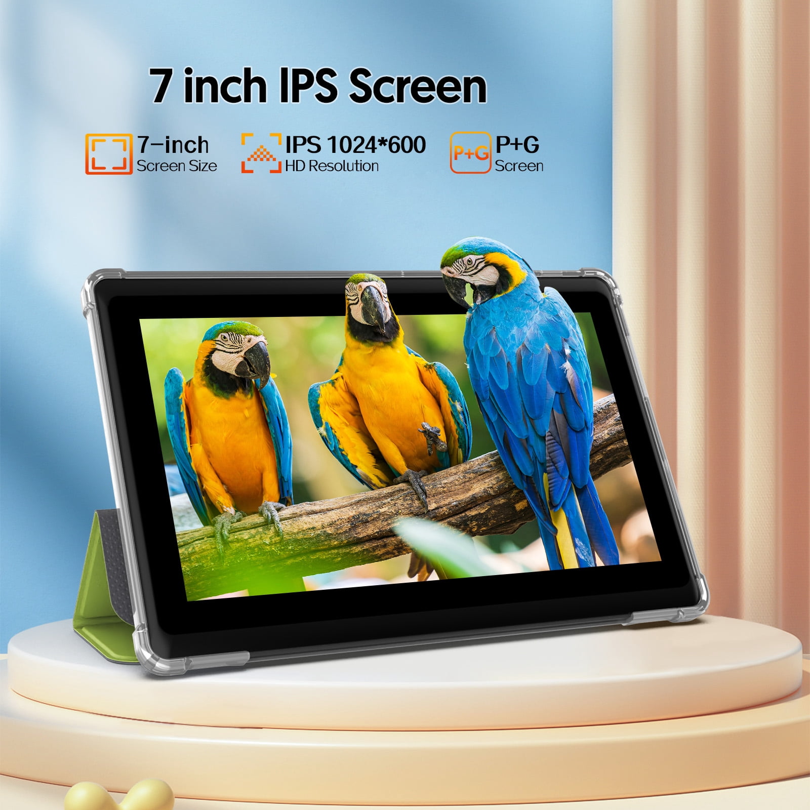 7 inch Tablet, Android 13 Tablet with Case, Quad Core,1024 x 600 IPS Touch Screen,4GB RAM 32GB ROM 1TB Expandable,Dual Camera, 3500Mah - Green