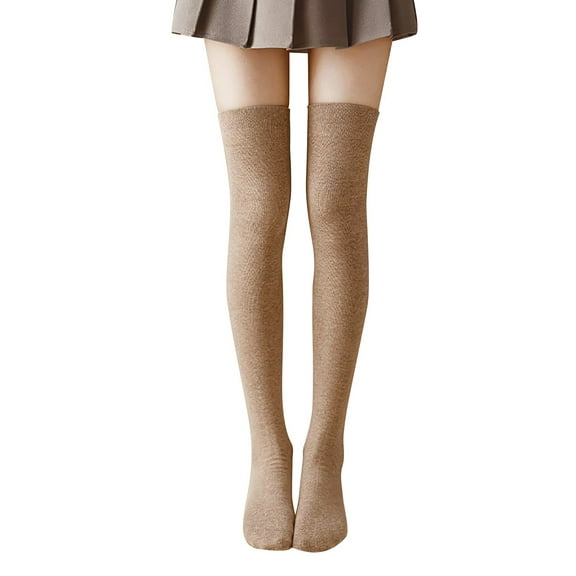 UJNDER Women's Solid Color Thigh High Socks Japanese Style Over Knee Stockings Khaki