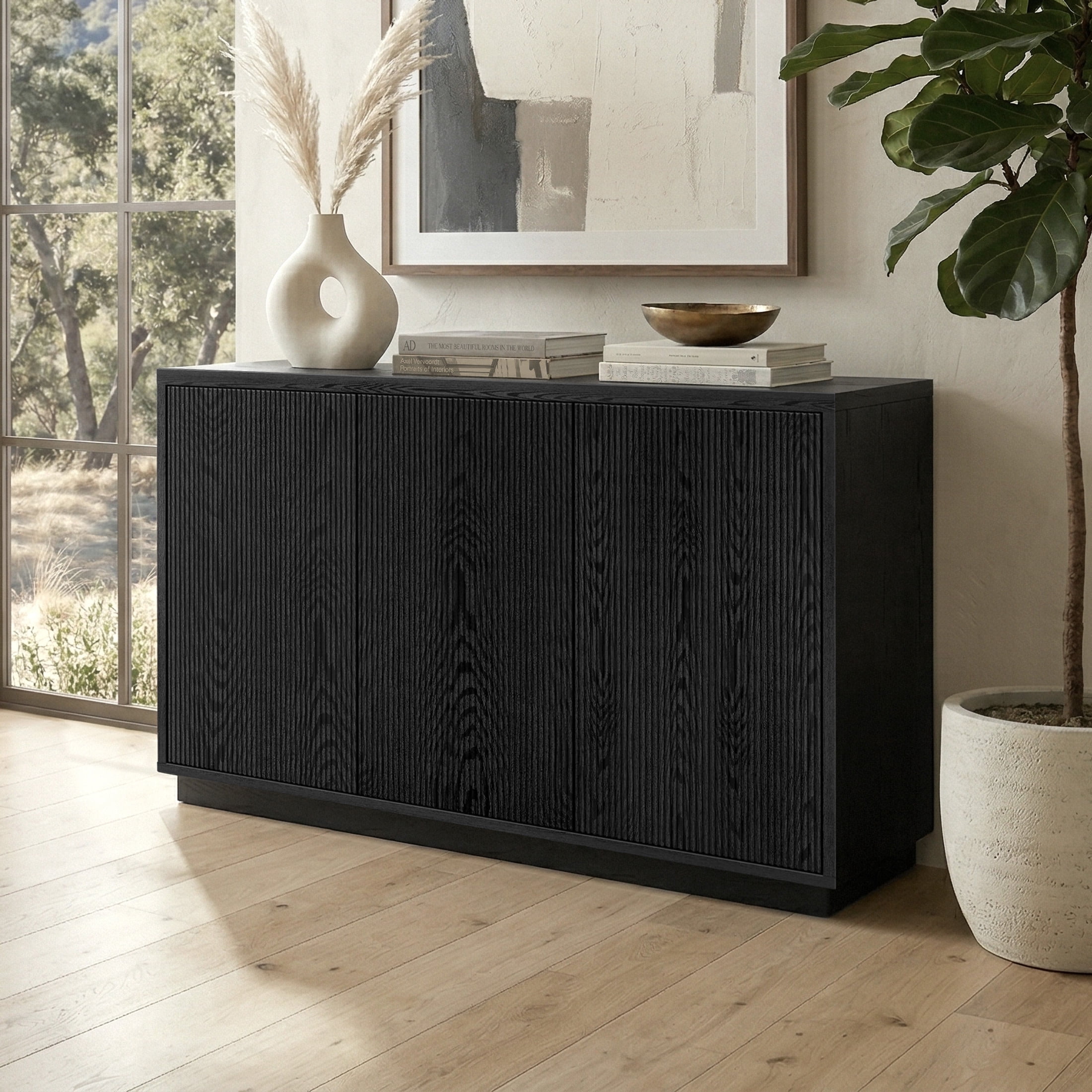 Evelyn&Zoe Alston 48" Wide Rectangular Buffet Table, Black Grain