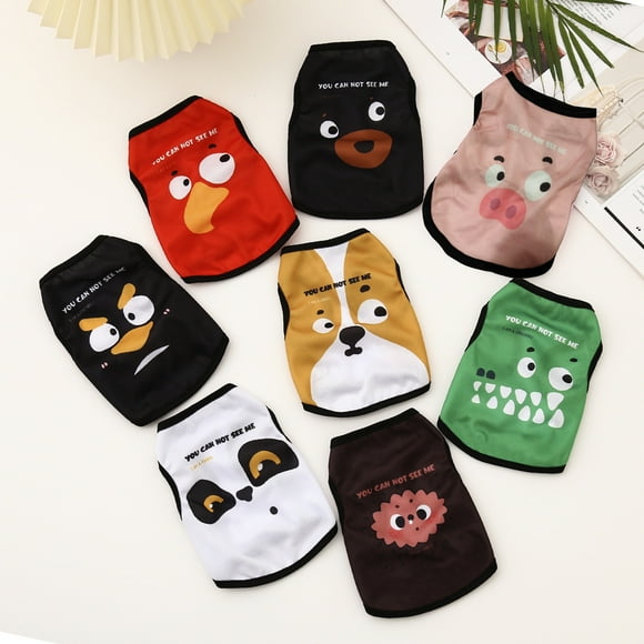 Gilet pour Animaux Col Rond Sans Manches Imprimé Dessin Animé Chat Chien Gilet Costume d'Été pour Usage Quotidien