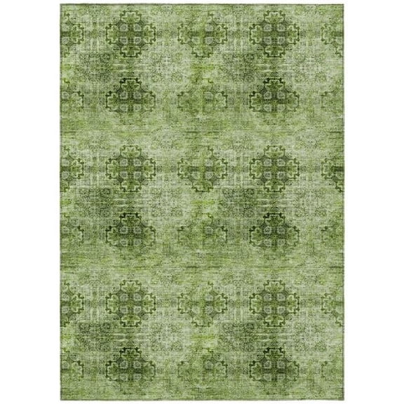 HomeRoots 562977 8 x 10 ft. Olive Green Floral Medallion Washable Non Skid Indoor Outdoor Rectangle Machine Woven Area Rug