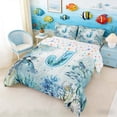 thumbnail image 2 of Manfei Underwater Letter J Axolotl Sea Turtle Queen Comforter Set for Kids Boys and Girls, Nautical Alphabet Print Bedding Comforter Set, Stars Reversible 3pcs, 1 Comforter and 2 Pillowcases, 2 of 6