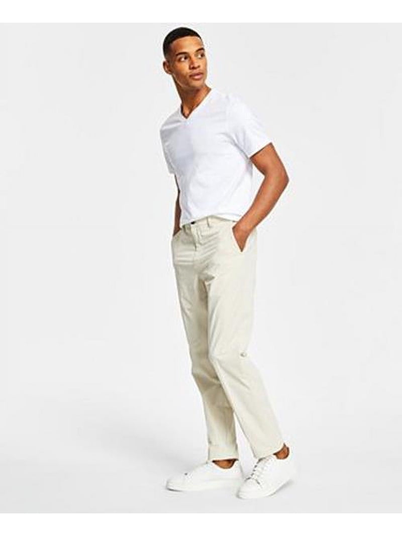 Calvin Klein Men's Slim Fit Tech Solid Performance Dress Pants 40 x 30 Stone