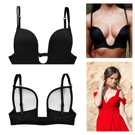 Women Ultra Deep U Push Up Multi-Way Convertible Plunge Bra Seamless V Shape