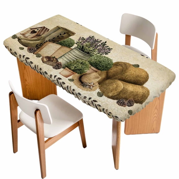 Vintage Farmhouse Table Cloths for 3 Foot Rectangle Tables, Retro Country Boots Flowers Leaf Book Patio Waterproof Elastic Fitted Tablecloths, Washable Rectangular Table Cover for Camping