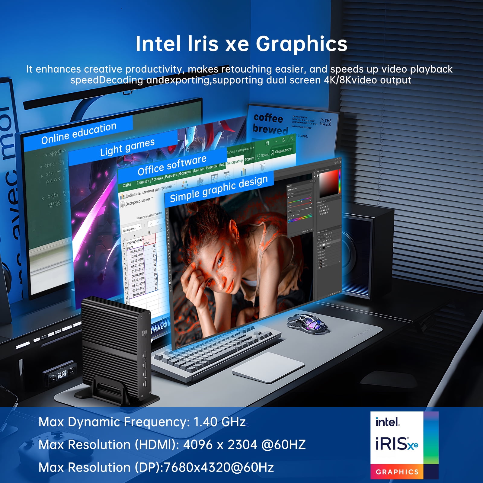 Kinupute Fanless Mini PC, Desktop Computer i7-1165G7 2.8-4.7GHz, Win-11 Pro, 16G DDR4, 512G NVME SSD, Iris Xe Graphics, HD/DP, Dual Display, 8K/4K@60Hz, WiFi6, BT5.2, VESA, WOL, Full Metal Case