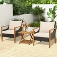thumbnail image 1 of Costway Ensemble de Mobilier de Terrasse en Osier 3 Pcs Fauteuils Rembourrés avec Table d'Appoint à 2 Niveaux Balcon, 1 of 10