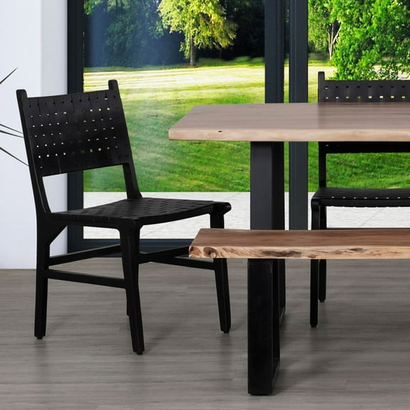 PRIMO OrsonWood and Leather Dining Chair, Black (set of 2)