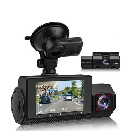 Triple Channel 4K Dash Cam – Bigcan Front 4K   Cabin 1080P   Rear 1080P Car Camera with GPS, Night Vision, WiFi App Control, G-Sensor, Loop Recording, 170° Wide Angle, 3.0” IPS Screen