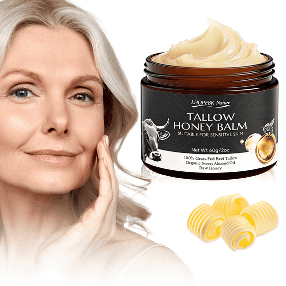 Lhopebk Nature Beef Tallow for Skin: Tallow Honey Balm Face Moisturizers (60g/2oz)