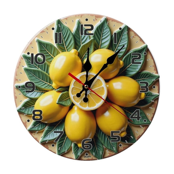 Lemons Fruit Wall Clock 10 Inch Silent Non Ticking Round Clock Decoration for Living Room Kitchen Bedroom Bathroom Office Classroom