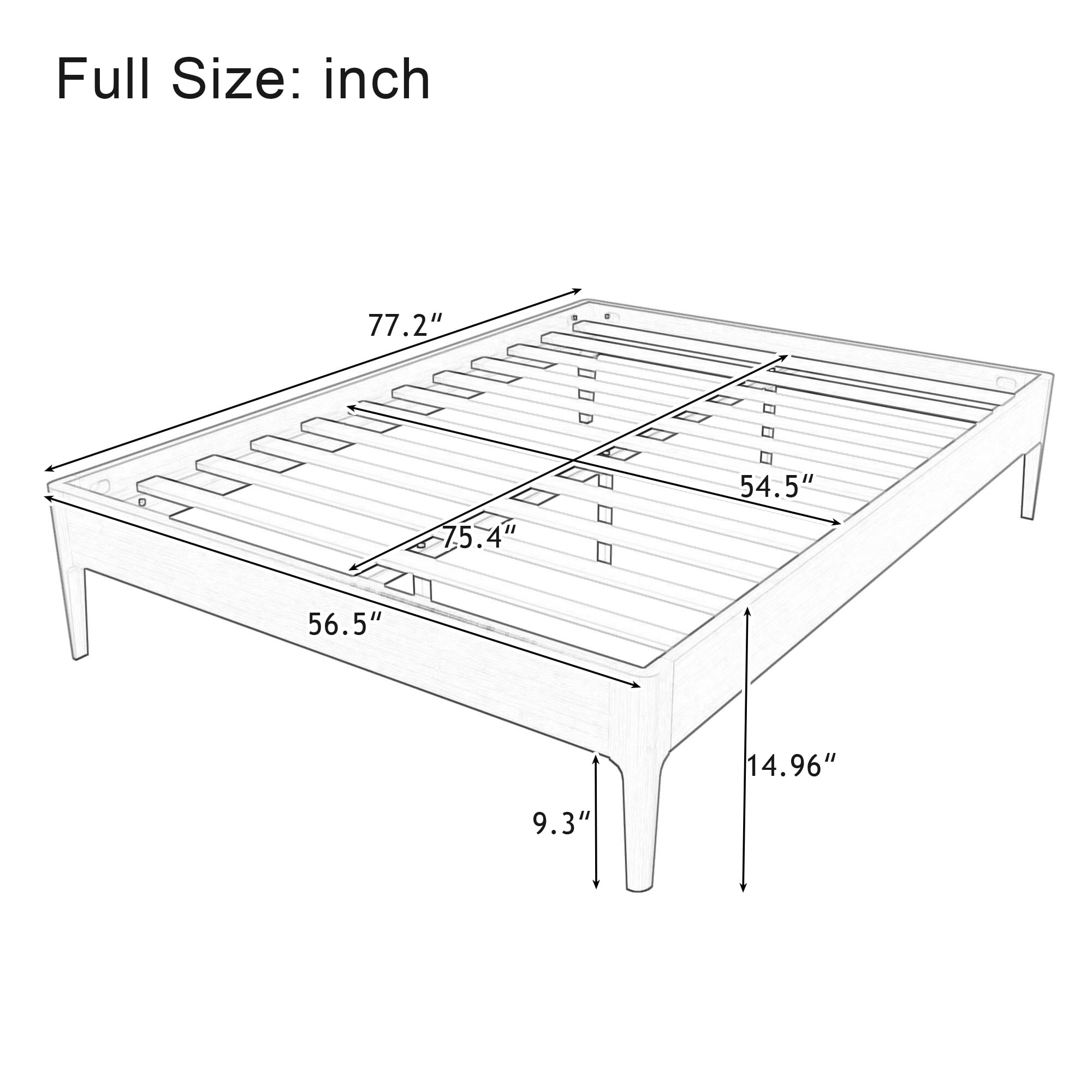 Euroco Bamboo Wood Platform Bed, Full Size Minimalist Style Bed, Natural