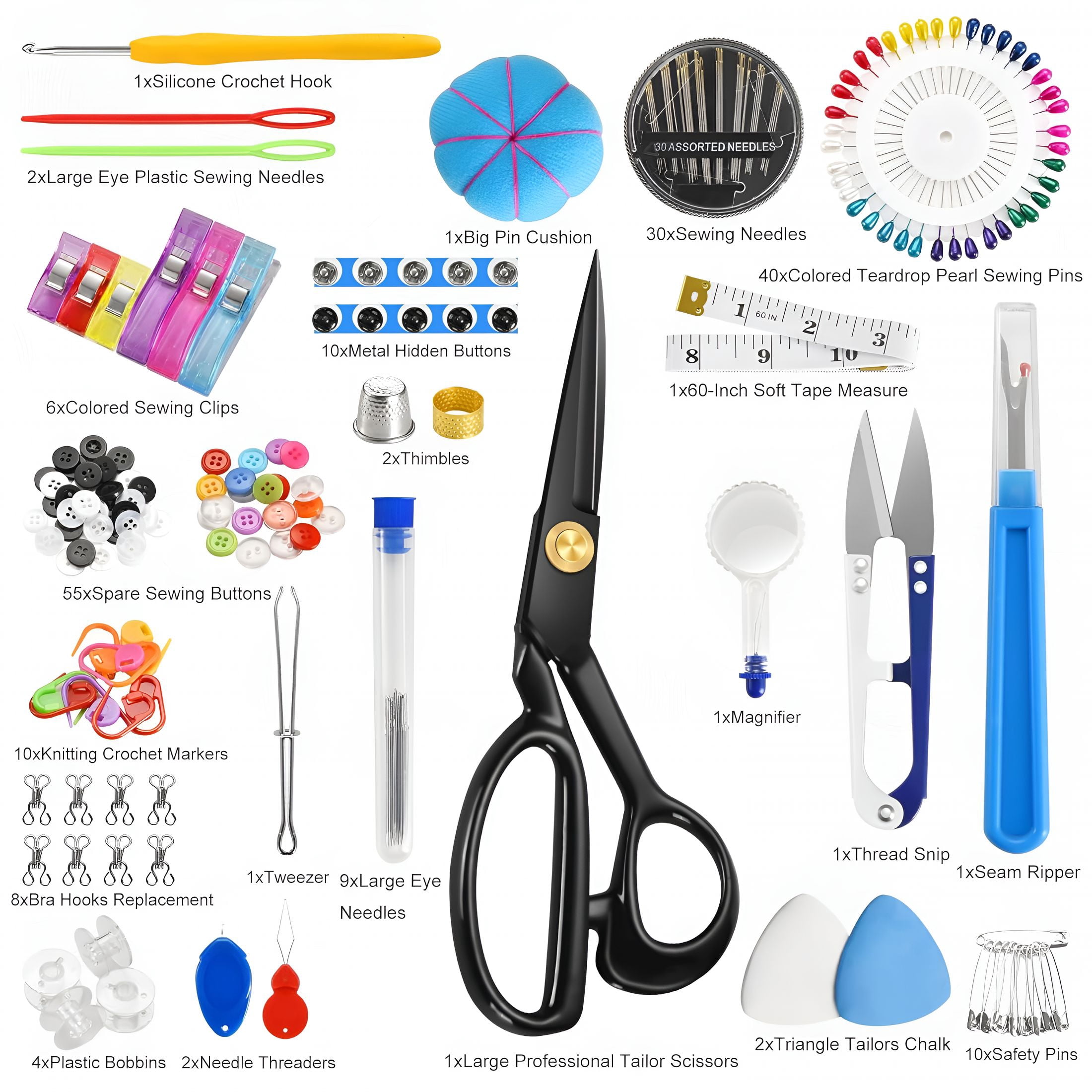 TUWAFE Sewing Kit for Adults with Heavy Duty Fabric Scissors,241 Pcs Hand Travel Sewing Kit Professional Needle and Thread Kit,Portable Sewing Supplies for Travel Home Beginners