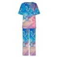thumbnail image 3 of Hauts à Manches Courtes pour Femmes Costume d'Été Mode Short Imprimé Pantalons Colorés Costume Décontracté Deux Pièces Hauts à Manches Courtes pour Femmes Hauts d'Été pour Femmes avec Manches, 3 of 6