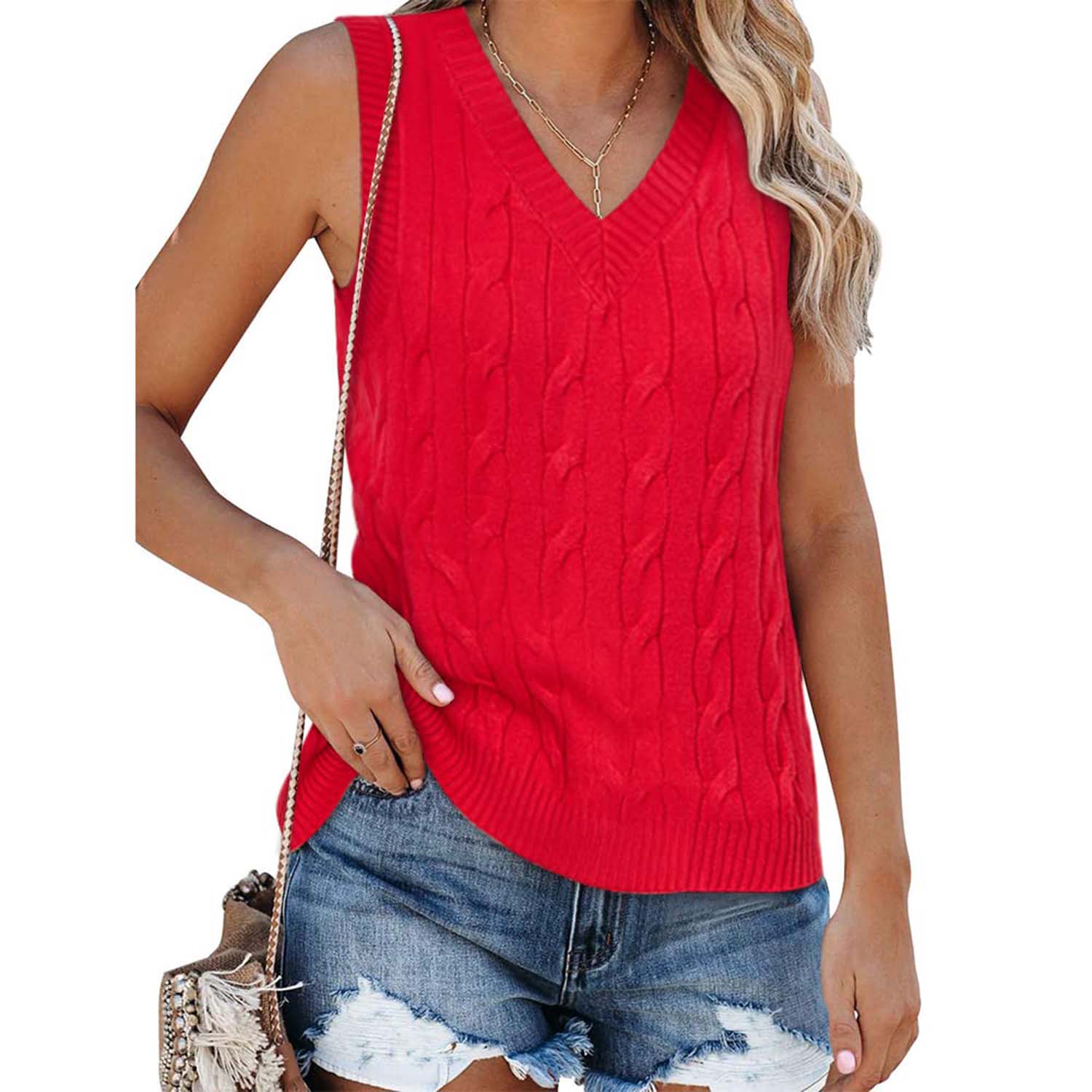 Veatzaer Women's Top Sleeveless Knit Tank Top VNeck Solid Color