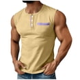 thumbnail image 2 of Antinious Men Stripe Sleeveless Crewneck Summer Button Pocket Tank Tops, 2 of 5